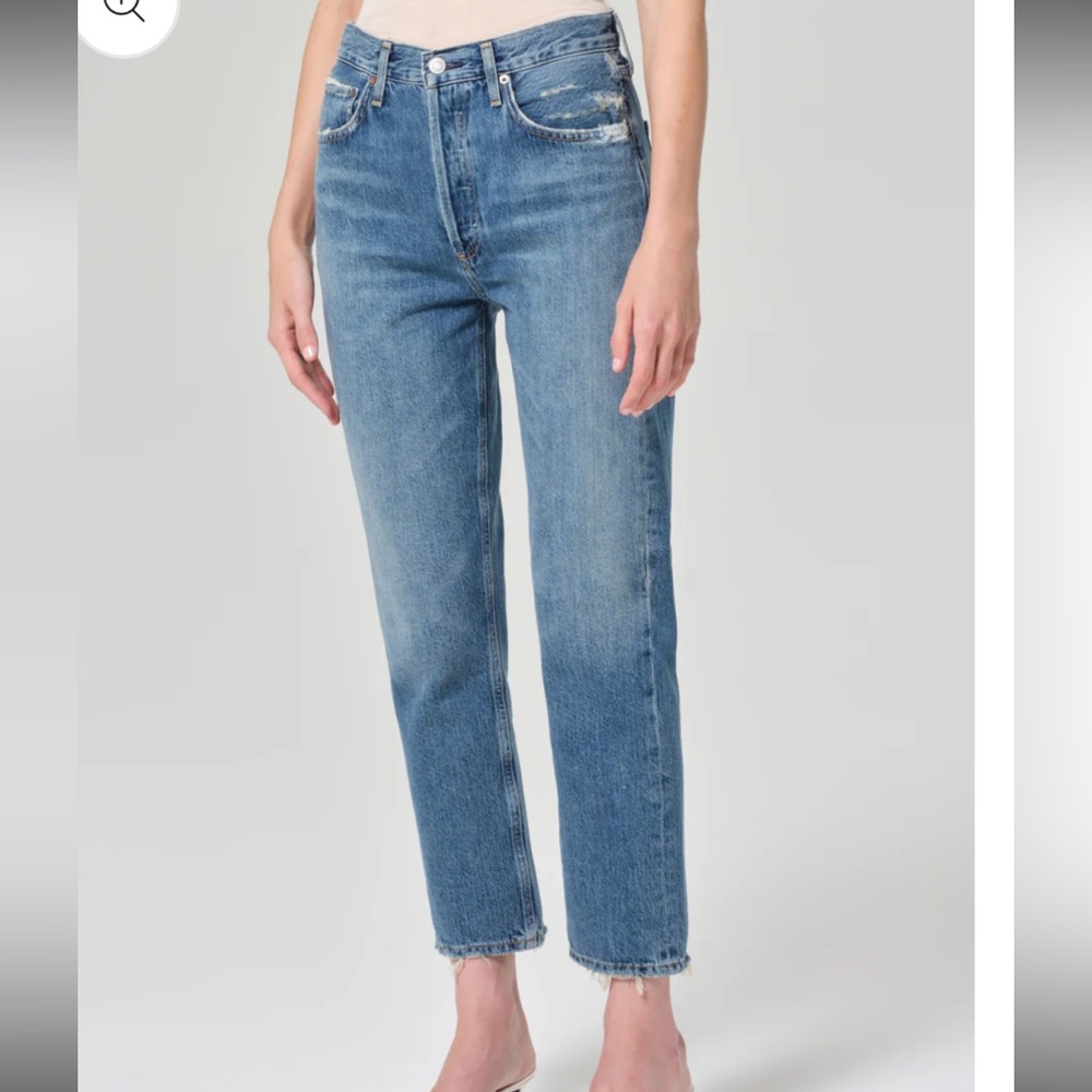 Agolde Riley High Rise Straight Jeans in Frequency Blue Size 25
